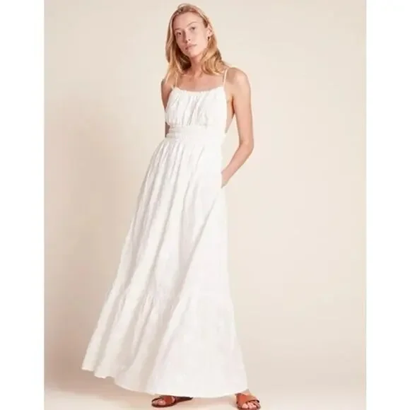 NWT: TROVATA Birds of Paradis Mirabella Embroidered White Cotton Maxi Dress - Picture 3 of 11